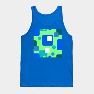 Retro Abstract Dream Space Teal Blue White on Bright Green Tank Top